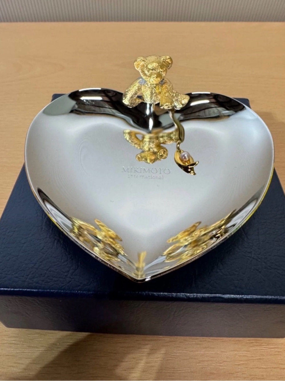 Mikimoto Silver Heart Dish with Gold Teddy Accent